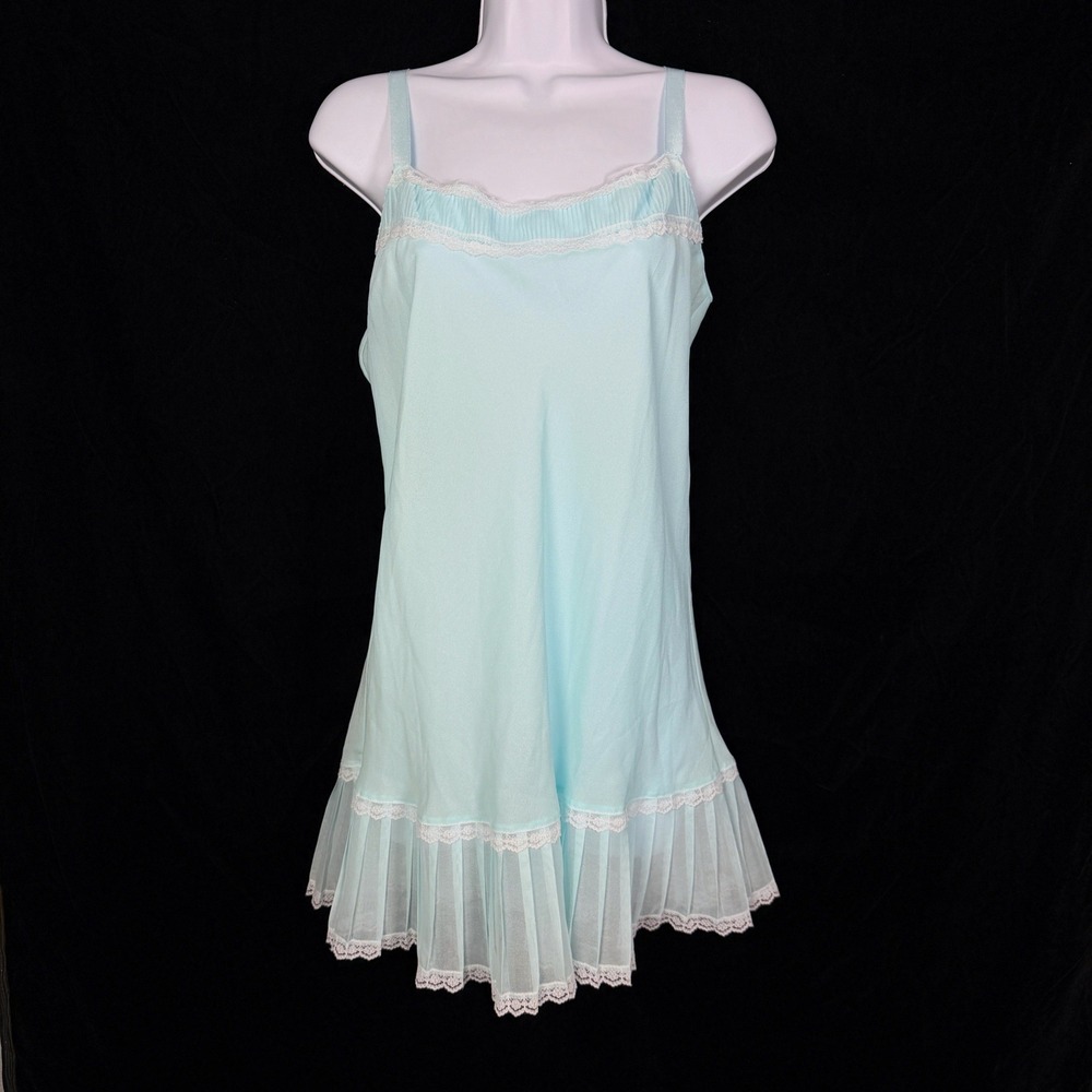 Victoria's Secret Angels Light Blue Lace Trim Pleated Ruffle Slip Dress Small
